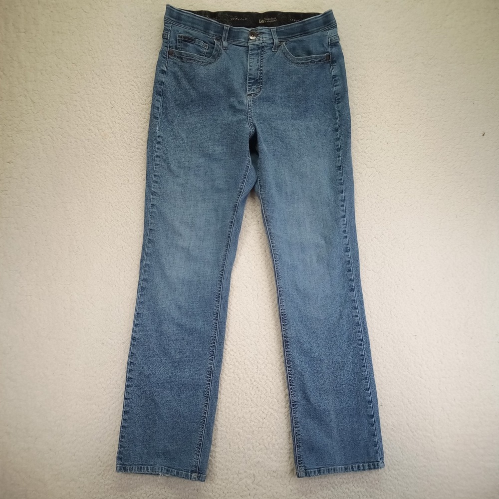 Lee Comfort Waistband Women Medium Wash Straight Leg Jeans Blue Size 12M
